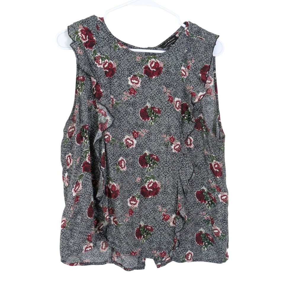 Lucky Brand Dark Romantic Whimsigoth Floral Ruffle Blouse XL
